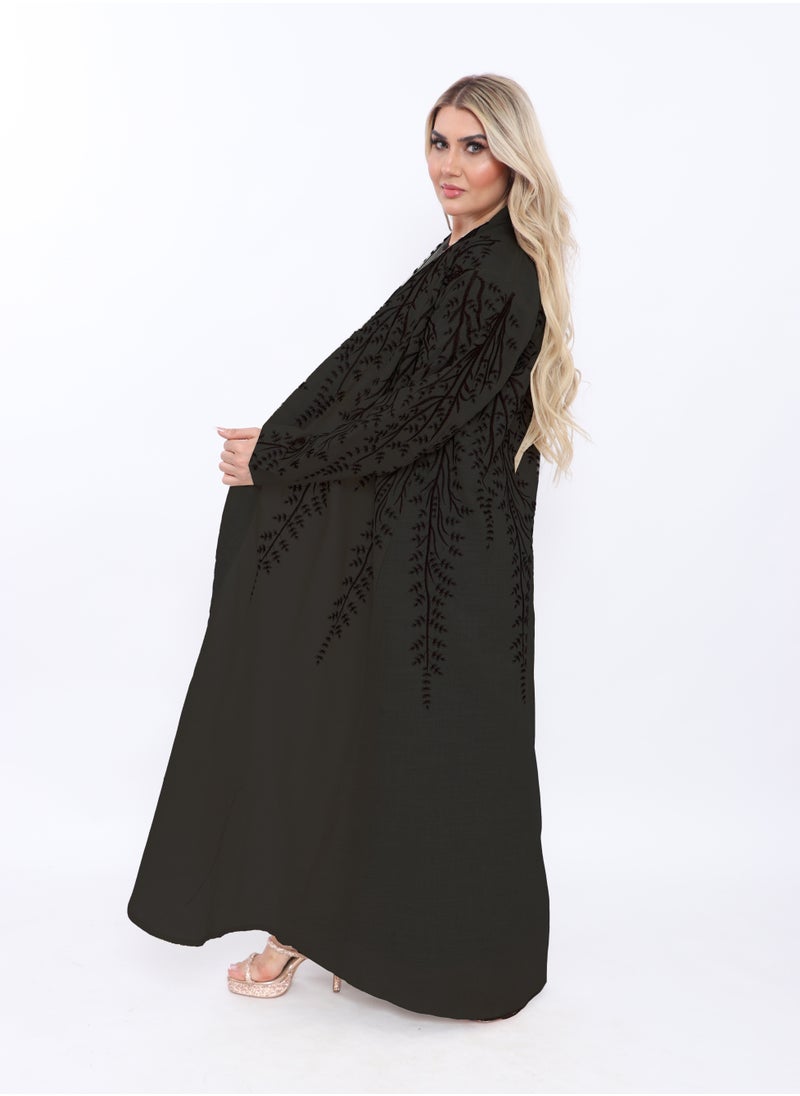 MyesuQ - Beige abaya with light embroidery on the front and sleeves - Image 1