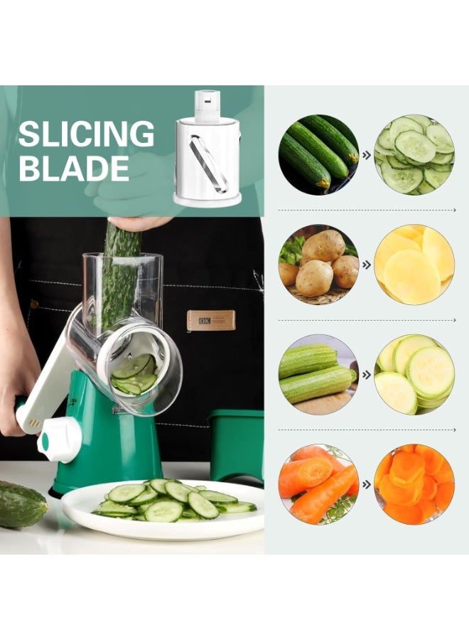 Happy Home Cheese Grater Hand Crank - 3-in-1 Stainless Steel Rotary Grater & Shredder for Cheese, Vegetables, Nuts, Chocolate - Easy Crank Manual Food Grinder with Drum Slicer (Green) - Image 4