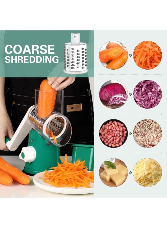Happy Home Cheese Grater Hand Crank - 3-in-1 Stainless Steel Rotary Grater & Shredder for Cheese, Vegetables, Nuts, Chocolate - Easy Crank Manual Food Grinder with Drum Slicer (Green) - Image 3