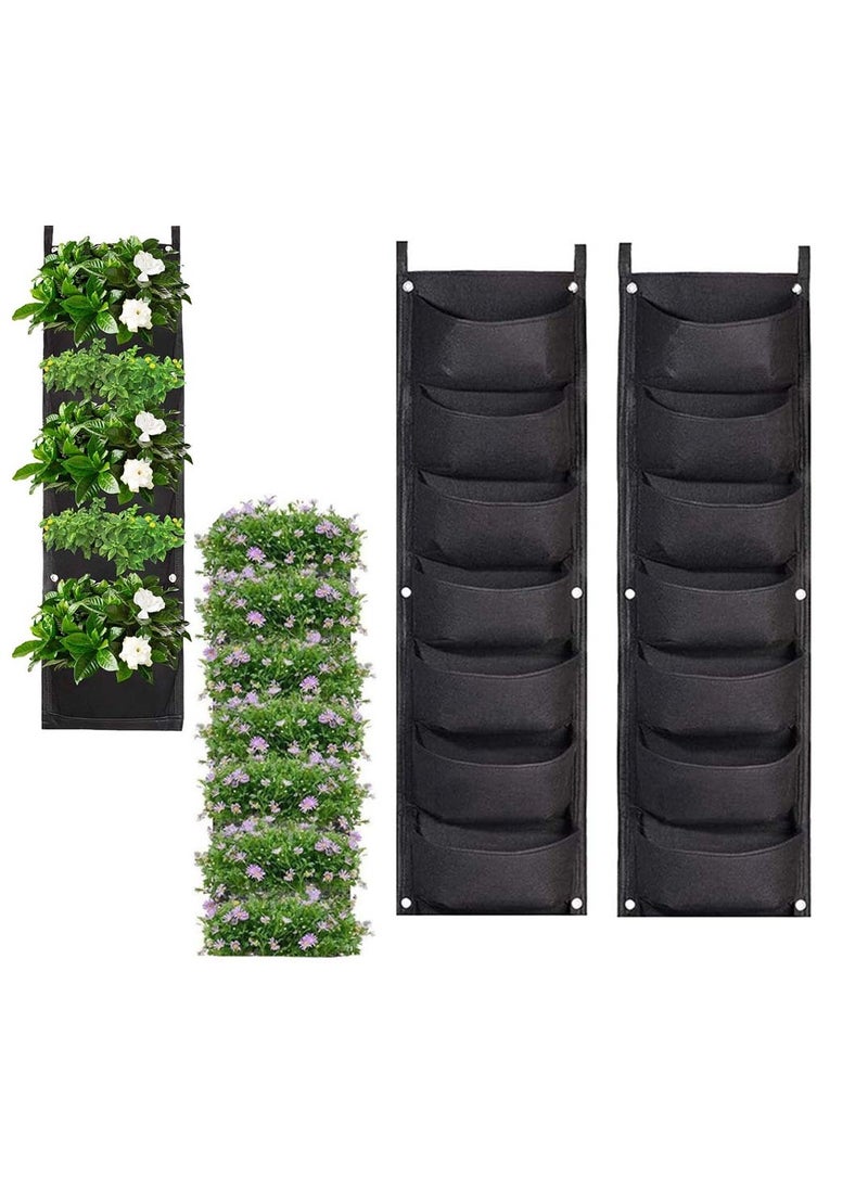 KASTWAVE - 2 Pack Wall Planting Bags 7 Pocket Wall Hanging Vertical Planter Planting Grow Bags Garden Wall Planter for Yard Garden Home Decoration(Black) - Image 1