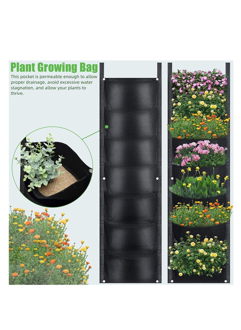 KASTWAVE - 2 Pack Wall Planting Bags 7 Pocket Wall Hanging Vertical Planter Planting Grow Bags Garden Wall Planter for Yard Garden Home Decoration(Black) - Image 1