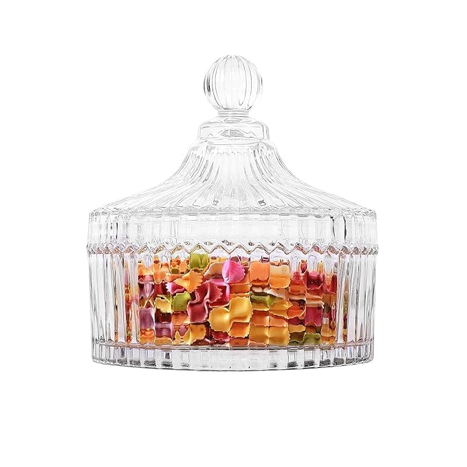 Click Sale Click Sale Candy Dry Fruit Bowl for Dessert Style Crystal Glass Sugar Candy Mukhwas Jar with Lid Modern Designer MultiPurpose Bowl Glass Candy Box 300 ML 1  - Image 1
