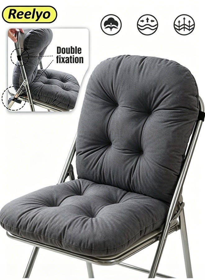 Reelyo Chair Cushion, Integrated Seat & Back Thick Plush Chair Cushion with Backrest, Non-Slip Double Fixation Straps, Soft Flannel Velvet Fabric, High-Elastic PP Cotton Filling, Anti-Deform Tufted Chair Pad for Home Office, Dining Room, Bedroom, Living Room, Garden Patio, Car Seat, Floor, Travel, Meditation, Kids Play & Gift, Dark Grey 38×45×42cm - Image 1
