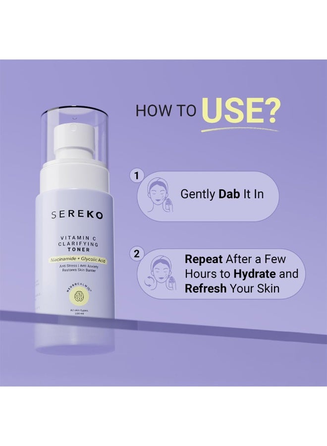 SEREKO Vitamin C Clarifying Face Toner with Niacinamide & Glycolic Acid, Refreshing Spray Mist for Bright, Glowing Skin | Tightens Pores, Balances pH, Controls Oil & Acne | All Skin Types for Women & Men - 100ml - Image 3