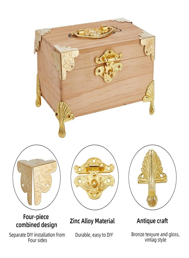 NICENEEDED Gold Jewelry Box Hinges and Latches, Antique Lock Latch Handle Box Corner Protectors Kit, Vintage Engraved Latch Hasp Hinges Hardware Fittings for Wooden Jewelry Box Decoration and Repair - Image 3