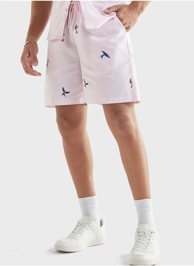 فاف Birds Print  Drawstring Shorts