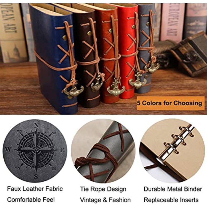 ELECDON Travellers Notebook Diary، الأدب العتيق PU، غطاء جلدي ناعم، صفحات A6 قابلة لإعادة التعبئة، هدية قرطاسية، مع صفحات فارغة ومعلقات قديمة 80 صفحة باللون الأزرق العميق - Image 3