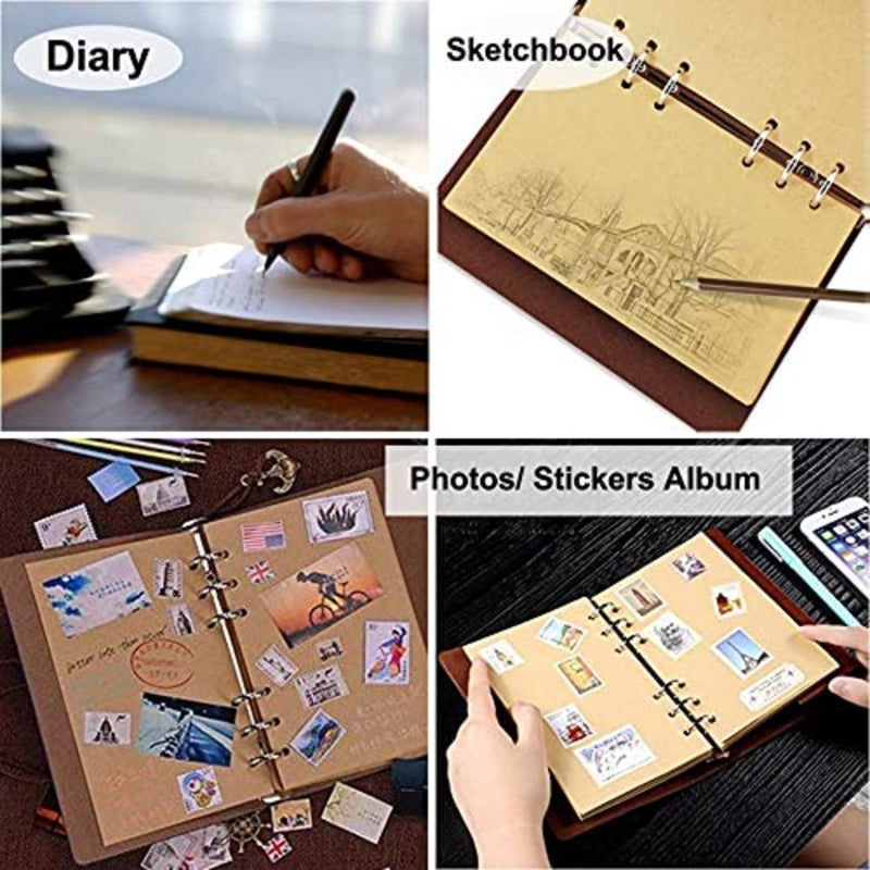 ELECDON Travellers Notebook Diary، الأدب العتيق PU، غطاء جلدي ناعم، صفحات A6 قابلة لإعادة التعبئة، هدية قرطاسية، مع صفحات فارغة ومعلقات قديمة 80 صفحة باللون الأزرق العميق - Image 4