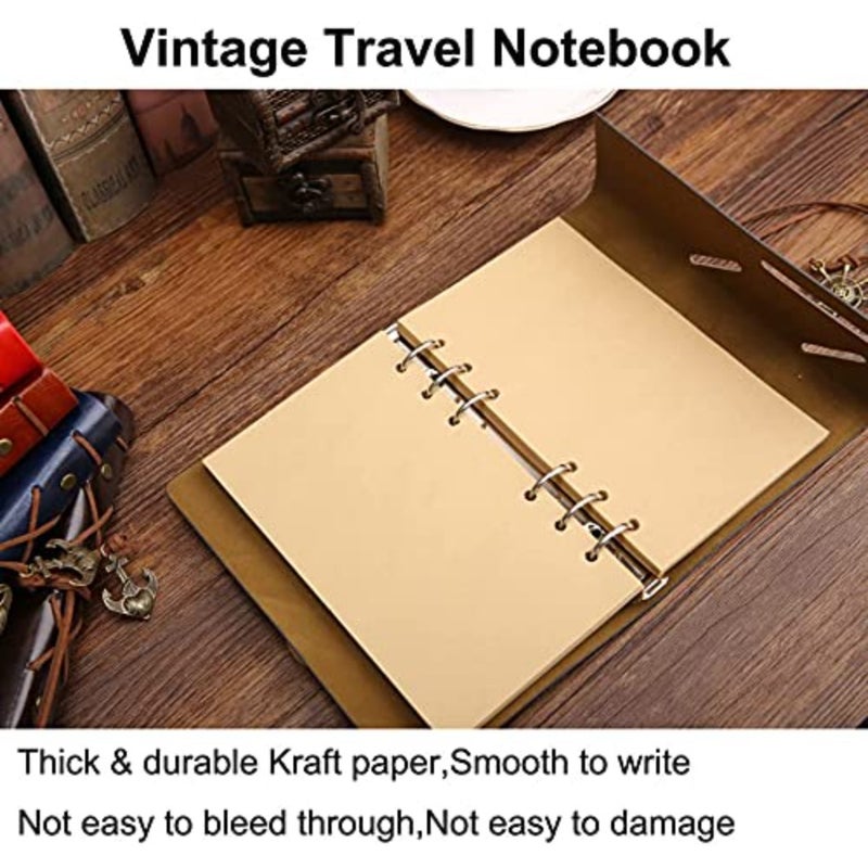 ELECDON Travellers Notebook Diary، الأدب العتيق PU، غطاء جلدي ناعم، صفحات A6 قابلة لإعادة التعبئة، هدية قرطاسية، مع صفحات فارغة ومعلقات قديمة 80 صفحة باللون الأزرق العميق - Image 2