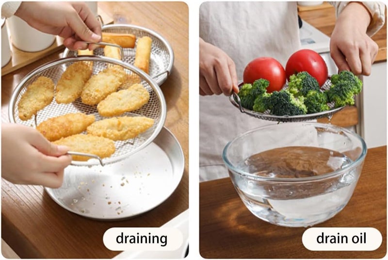 Alark Stainless Steel Oil Filter Tray Cooking Kitchen Mesh Strainer Colander for Washing Vegetables and Fruits Frying Oil Drain Rack Food Strainer Basket Steaming Dish [24x22.5x4 CM], Silver - Image 5