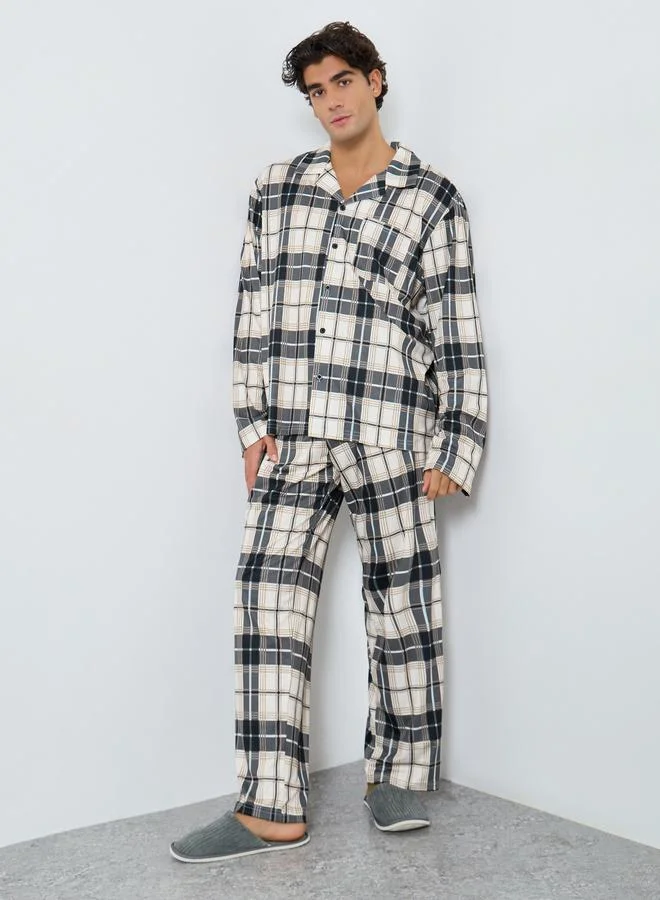 Styli Men Checked Oversized Shirt and Pyjama Set