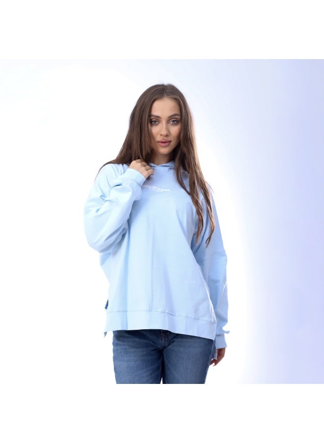 بيبو تشيرت حريمي مطبوع اكمام طويلة بكابيتشو 2 جيب مقاس حر يناسب من 60 إلى 85 كجم تقريبا_ازرق سماوي - Image 3