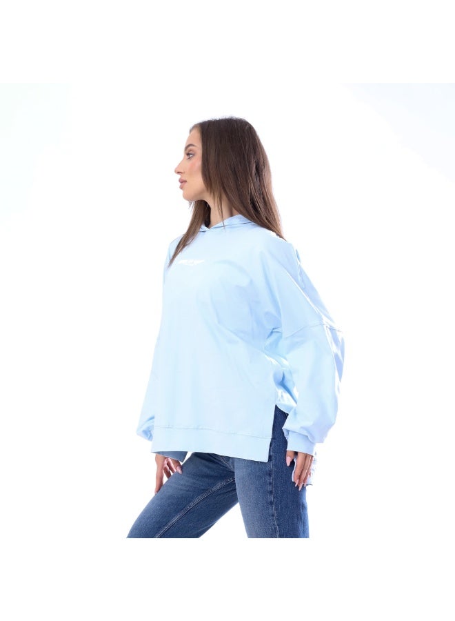 بيبو تشيرت حريمي مطبوع اكمام طويلة بكابيتشو 2 جيب مقاس حر يناسب من 60 إلى 85 كجم تقريبا_ازرق سماوي - Image 4