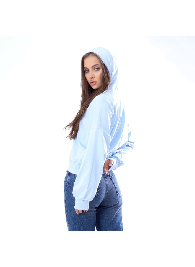 بيبو تشيرت حريمي مطبوع اكمام طويلة بكابيتشو 2 جيب مقاس حر يناسب من 60 إلى 85 كجم تقريبا_ازرق سماوي - Image 2