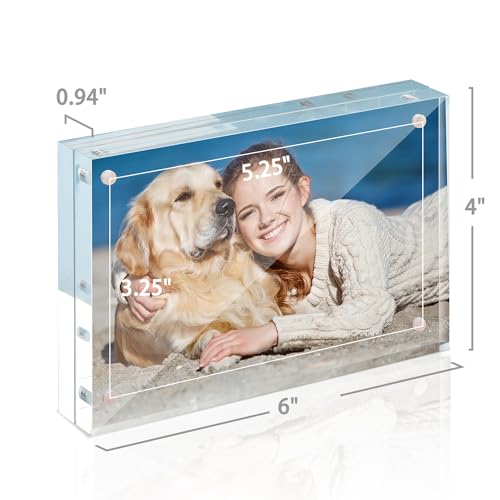 TWING 5 Pack 4 x 6 Acrylic Frame, Horizontal Magnet Double Sided 4x6 Picture Frame,12+12MM Thick Clear Frameless Desktop Display Self Standing Magnetic Acrylic Block Photo Frame - Image 2