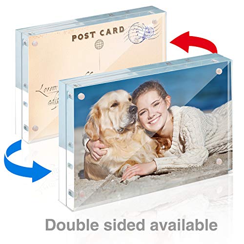 TWING 5 Pack 4 x 6 Acrylic Frame, Horizontal Magnet Double Sided 4x6 Picture Frame,12+12MM Thick Clear Frameless Desktop Display Self Standing Magnetic Acrylic Block Photo Frame - Image 3