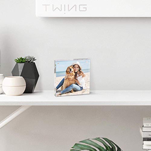 TWING 5 Pack 4 x 6 Acrylic Frame, Horizontal Magnet Double Sided 4x6 Picture Frame,12+12MM Thick Clear Frameless Desktop Display Self Standing Magnetic Acrylic Block Photo Frame - Image 5