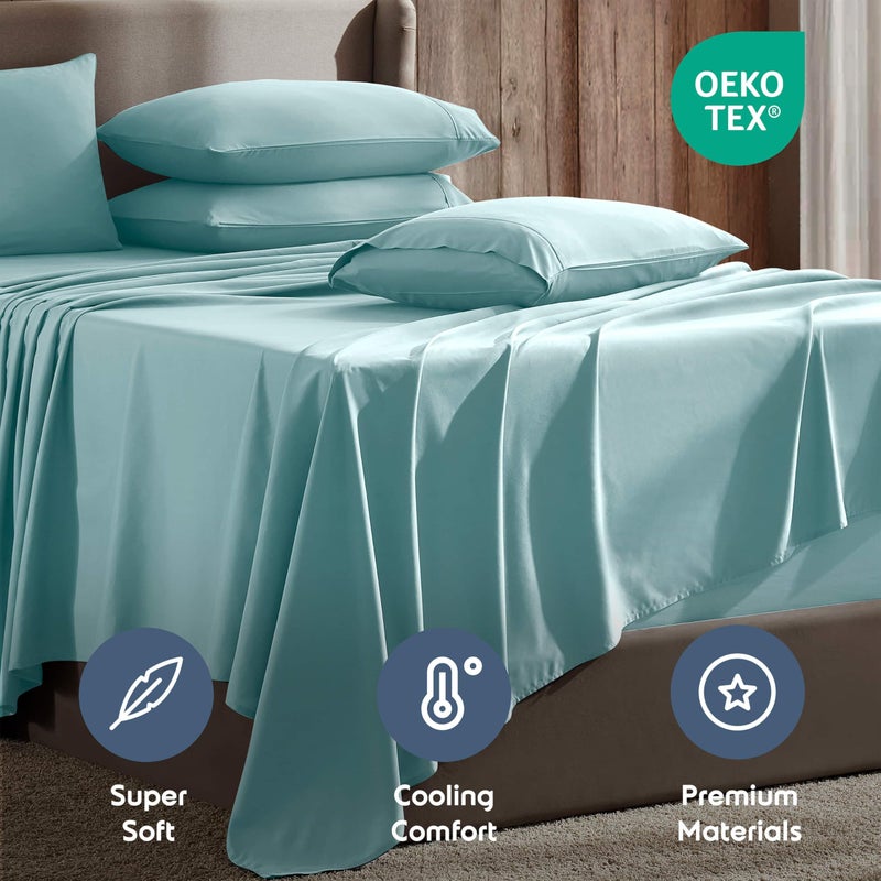 NESTL Extra Pocket Queen Sheets - 6 PC Soft Microfiber Queen Sheets Deep Pocket - صفائح الفراش المقاوم تتلاشى وأغطية وسادات - كوين طفل فاتح أزرق - Image 4