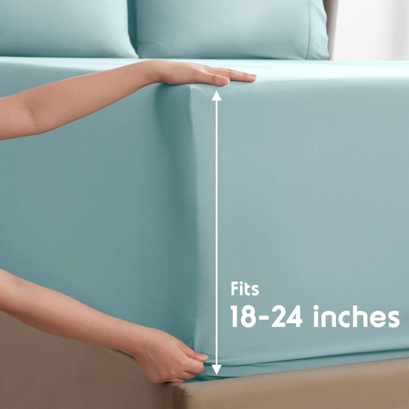 NESTL Extra Pocket Queen Sheets - 6 PC Soft Microfiber Queen Sheets Deep Pocket - صفائح الفراش المقاوم تتلاشى وأغطية وسادات - كوين طفل فاتح أزرق - Image 2