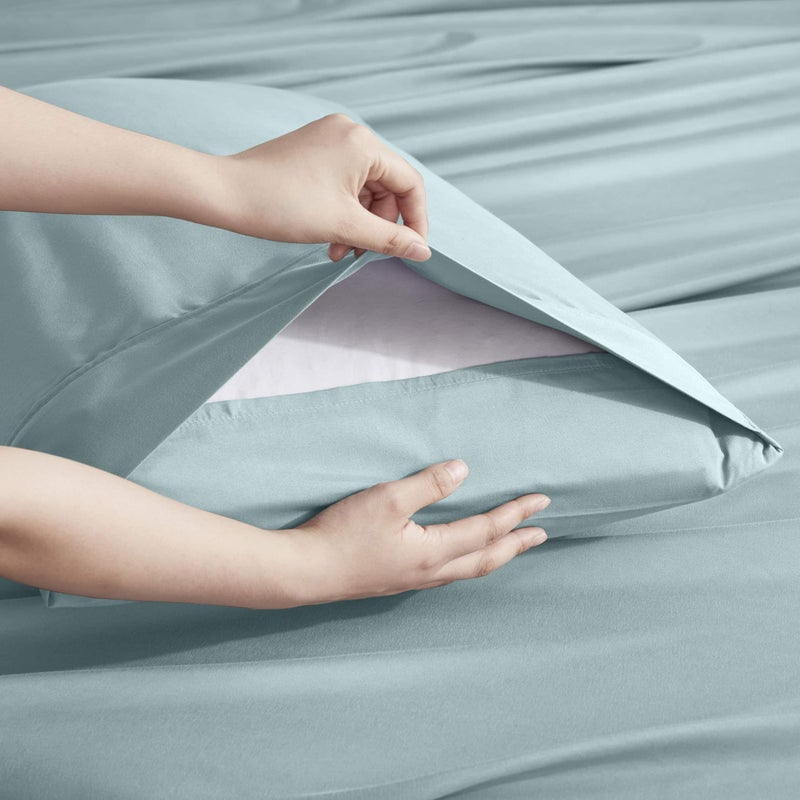 NESTL Extra Pocket Queen Sheets - 6 PC Soft Microfiber Queen Sheets Deep Pocket - صفائح الفراش المقاوم تتلاشى وأغطية وسادات - كوين طفل فاتح أزرق - Image 5