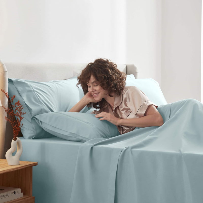 NESTL Extra Pocket Queen Sheets - 6 PC Soft Microfiber Queen Sheets Deep Pocket - صفائح الفراش المقاوم تتلاشى وأغطية وسادات - كوين طفل فاتح أزرق - Image 3