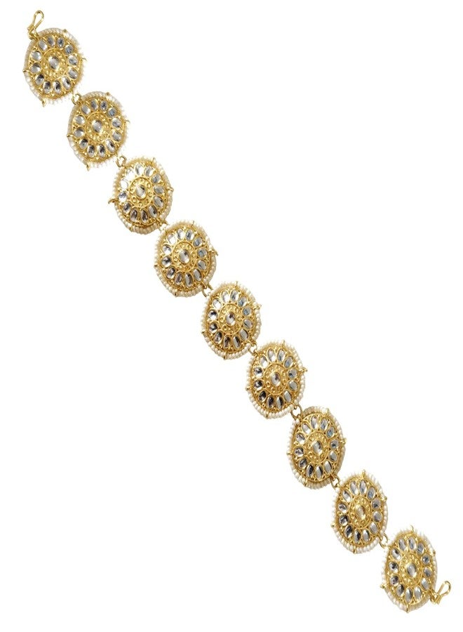 VAMA Traditional Gold Plated Rajwadi Rajputi Rajasthani Kundan Pearl Sheeshphool Sheeshpatti Maang Tikka Hairband Accessories For Women & Girls (Rajputi Mathapati Hairband) - Image 1