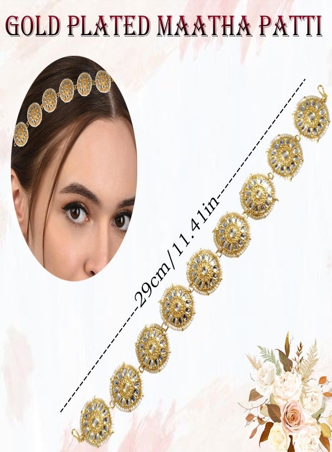 VAMA Traditional Gold Plated Rajwadi Rajputi Rajasthani Kundan Pearl Sheeshphool Sheeshpatti Maang Tikka Hairband Accessories For Women & Girls (Rajputi Mathapati Hairband) - Image 3