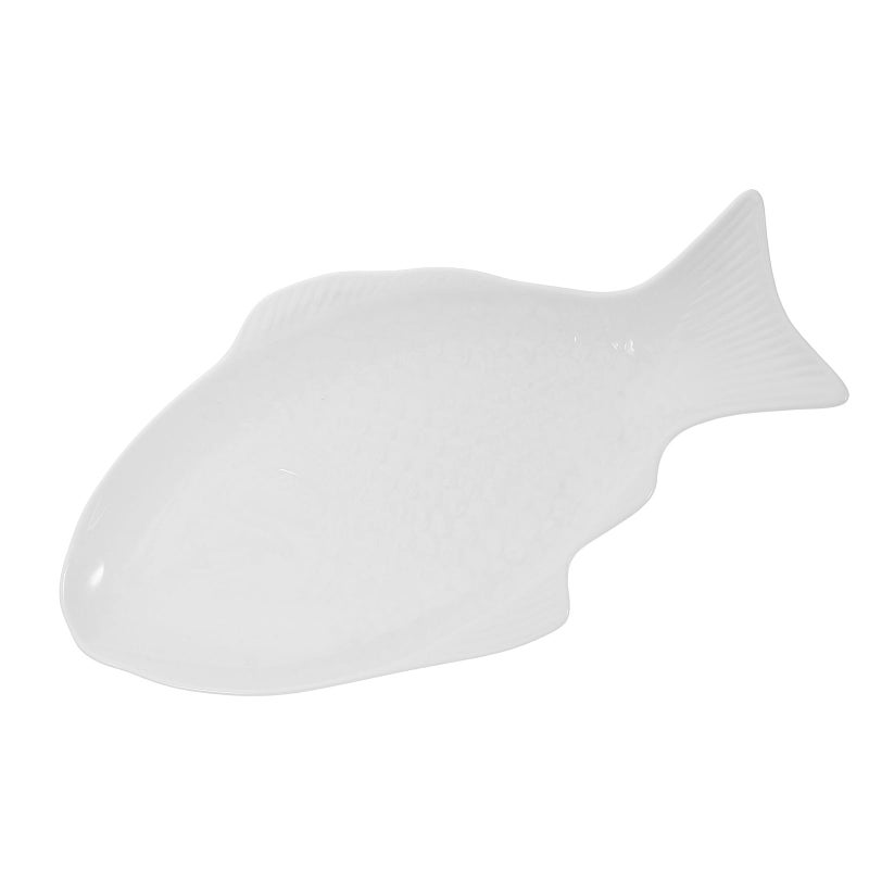 DOITOOL Fish Shaped Plate Fish Dish Creative Ceramic Serving Platter Decorative Snack Storage Platter for Restaurants Home 13 Inches White