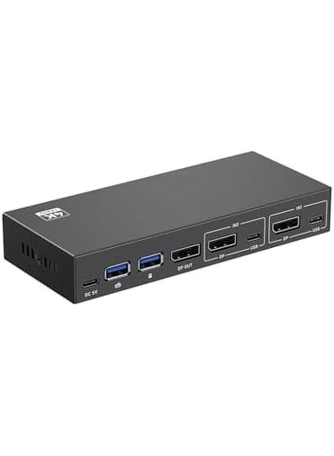 USB KVM Switch DisplayPort 2 Port Laptop PC Keyboard Printer Adapter Portable - Image 2