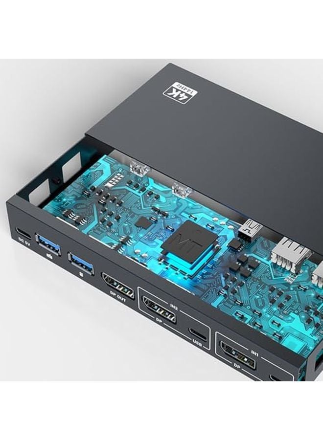 USB KVM Switch DisplayPort 2 Port Laptop PC Keyboard Printer Adapter Portable - Image 5