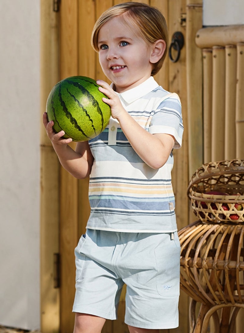 ديف اند بيلا طقم قميص بولو مخطط وشورت أزرق سماوي للأولاد - Image 5