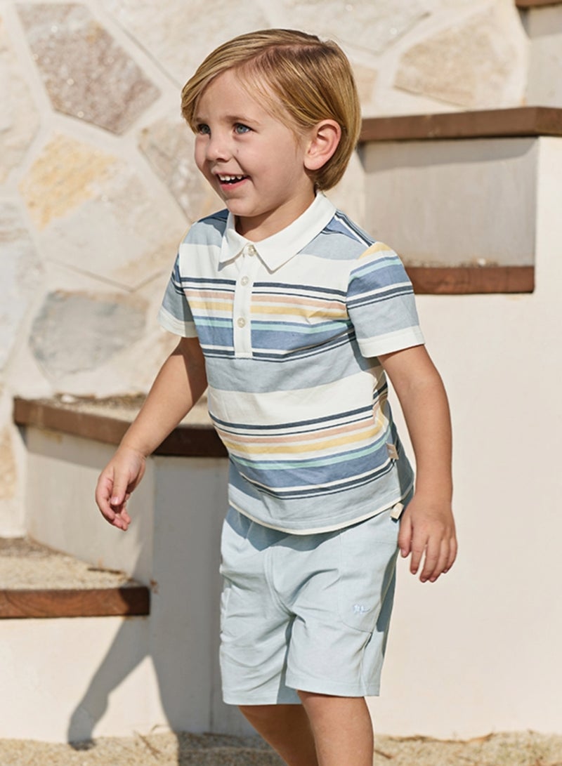 ديف اند بيلا طقم قميص بولو مخطط وشورت أزرق سماوي للأولاد - Image 1