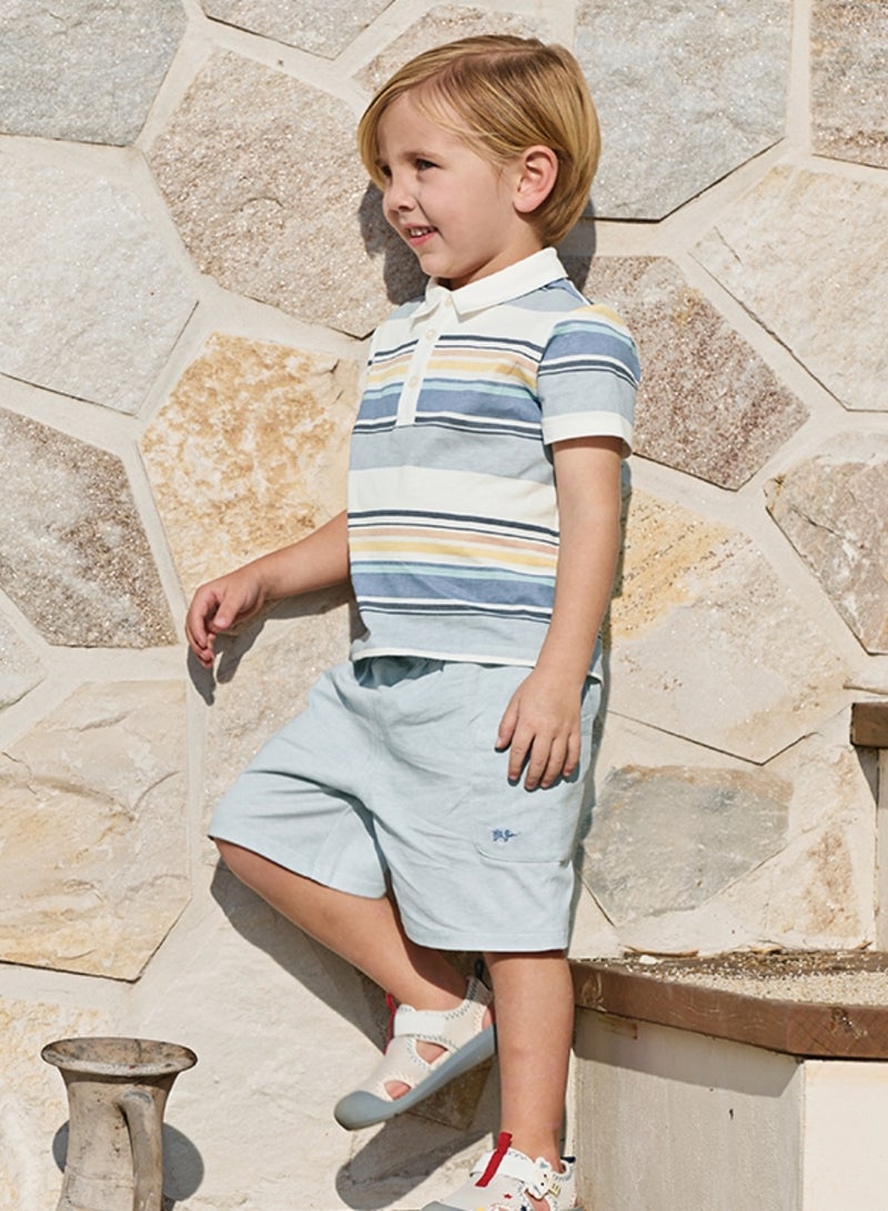 ديف اند بيلا طقم قميص بولو مخطط وشورت أزرق سماوي للأولاد - Image 3