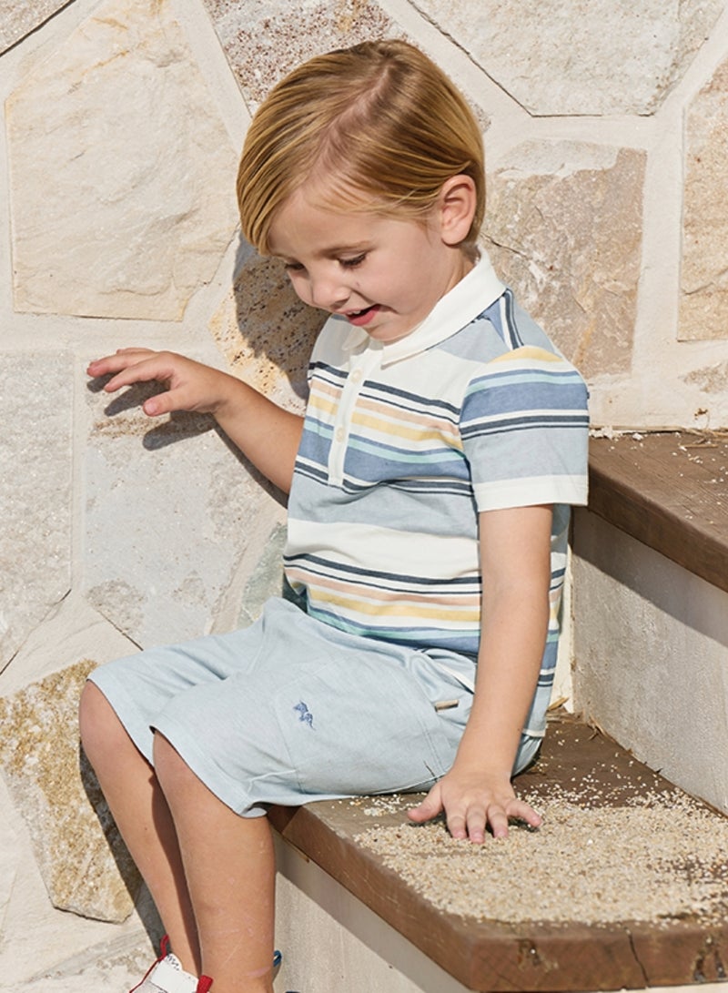 ديف اند بيلا طقم قميص بولو مخطط وشورت أزرق سماوي للأولاد - Image 2