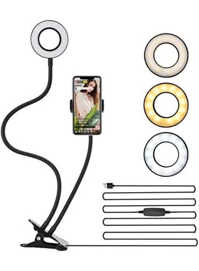 SHOPI Selfie Ring Light with Cell Phone Holder Stand for Live Stream & Makeup,LED Camera Light with Lazy Bracket for Video/Photography, Desk Lamp for Bedroom, Office, Kitchen 