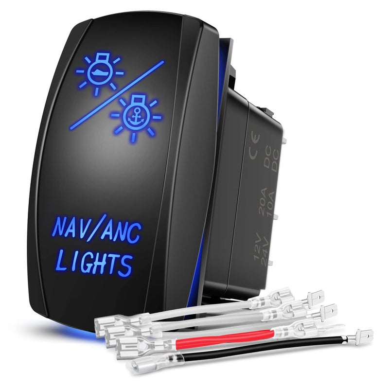 Nilight NAVANC Rocker Switch 7Pin Navigation Anchor Lights Toggle On Off DPDT Laser Etched 12V 24V Jumper Wires for ARB Carling NARVA Style Marine Boat Ship Vessel - Image 2