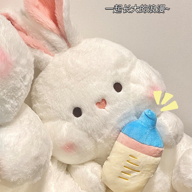 Cute Milk Bottle Rabbit Plush Toy, White Rabbit Stuffed Animal Pillow, Bedtime Companion Birthday Gift - Image 3