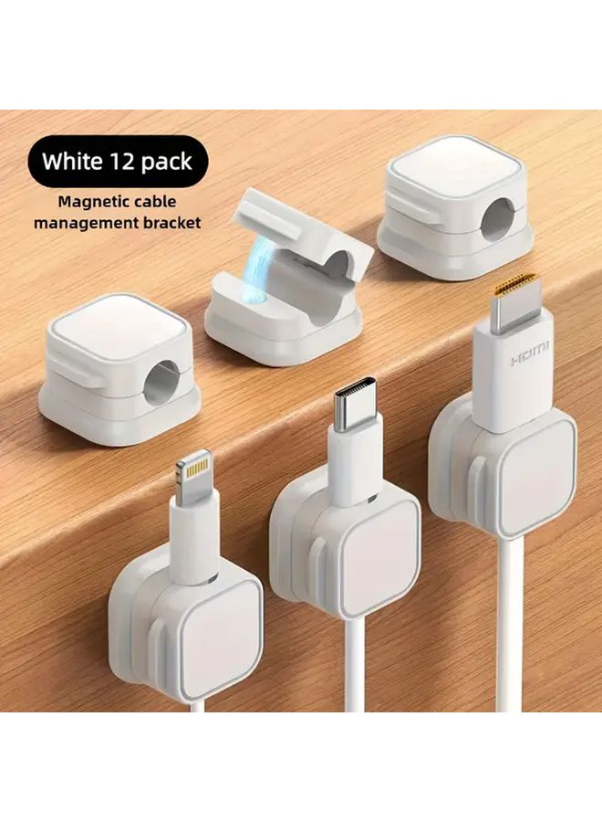 12 قطعة مشابك كابلات بيضاء قوية لاصقة منظمات أسلاك بدون حفر من البولي فينيل كلورايد للمنزل والمكتب - Image 1