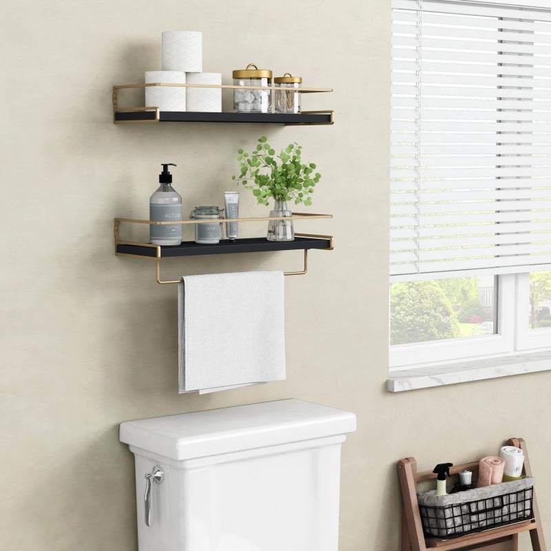 Forbena Black and Gold Bathroom Floating Shelves for Wall, Decorative Wall Mounted Shelves for Kitchen Coffee Bar Station Organizers and Storage, Hanging Shelving Unit for Bedroom Living Room (2-Pack) - Image 2