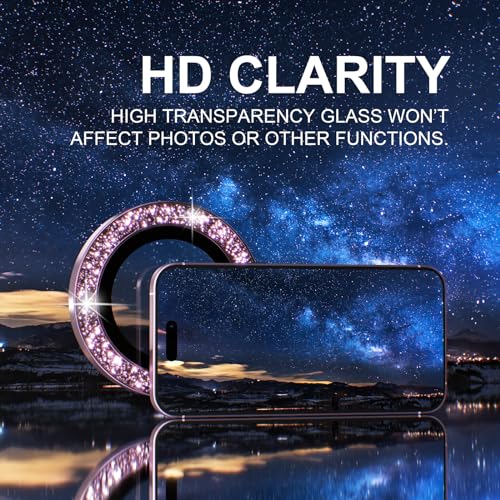 Choiche Compatible for iPhone 15 /iPhone 15 Plus Camera Lens Protector Bling, 9H Tempered Glass Camera Cover Screen Protector Metal Ring Decoration Accessories (Glitter-Pink) - Image 5