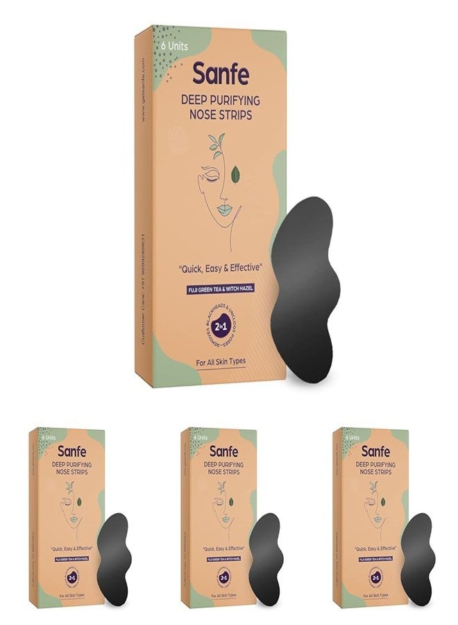 Sanfe Deep Purifying Nose Strips for Women & Men - With Fuji Green Tea & Witch Hazel extracts | Removes Whiteheads | Blackheads and cleanses pores (Pack of 24) | Instant Result - Image 1