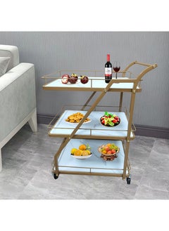 Marfa 3 Tier Kitchen Dining Serving Trolley Heavy Duty Rolling Cart with Wheels Modern Design Furniture Serving Cart For Dining Room Kitchen 60x40x84 cm Gold