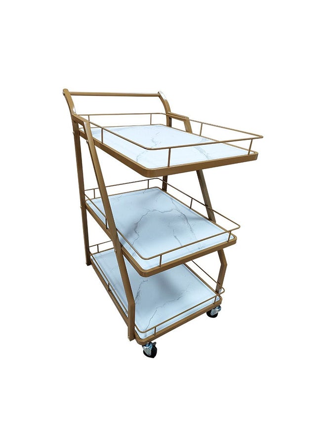 DANUBE HOME - Marfa 3 Tier Kitchen Dining Serving Trolley Heavy Duty Rolling Cart with Wheels Modern Design Furniture Serving Cart For Dining Room Kitchen 60x40x84 cm Gold - Image 1
