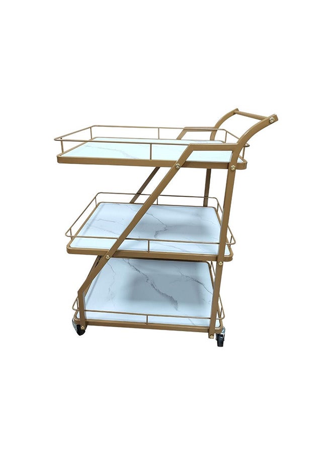 DANUBE HOME - Marfa 3 Tier Kitchen Dining Serving Trolley Heavy Duty Rolling Cart with Wheels Modern Design Furniture Serving Cart For Dining Room Kitchen 60x40x84 cm Gold - Image 1
