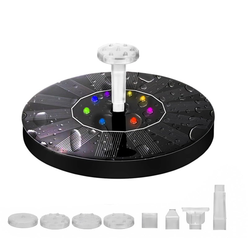 Yesinaly Solar Powered Fountain Pump for Bird Bath Garden Pond  Outdoor Decor  7 Nozzles 4 Fixers Colorful LED Lights Upgraded Glass Panel Small Water Fountain for Fish Tank  Swimming Pool