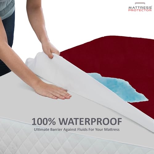 Mattress Protector King Size with Ultra-Soft Cotton-Feel Terry Fabric – Breathable & Hypoallergenic Fitted Bed Cover, Waterproof Mattress Protector Double Bed 72x84 Inch (6x7 ft), Maroon - Image 4