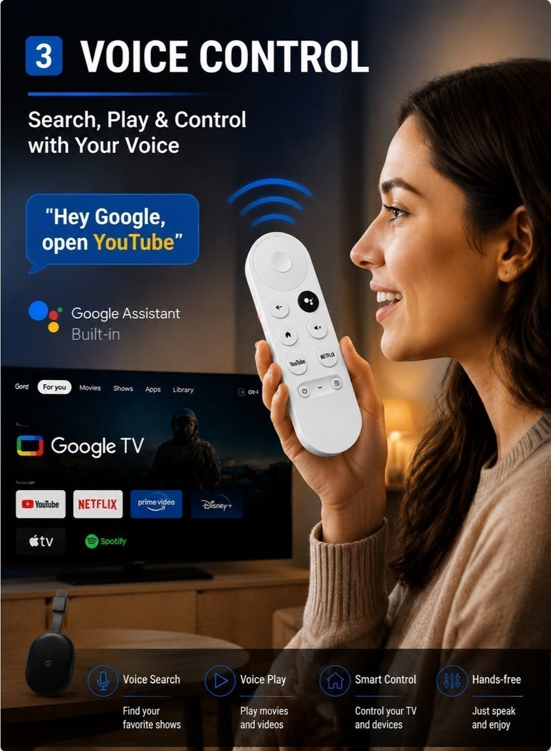 MZJU Replacement Voice Remote for Chromecast with Google TV G9N9N, Bluetooth Voice Control Remote Compatible with Google TV HD & 4K, Easy Pairing, Lost or Broken Remote Replacement, Batteries Not Included - Image 4