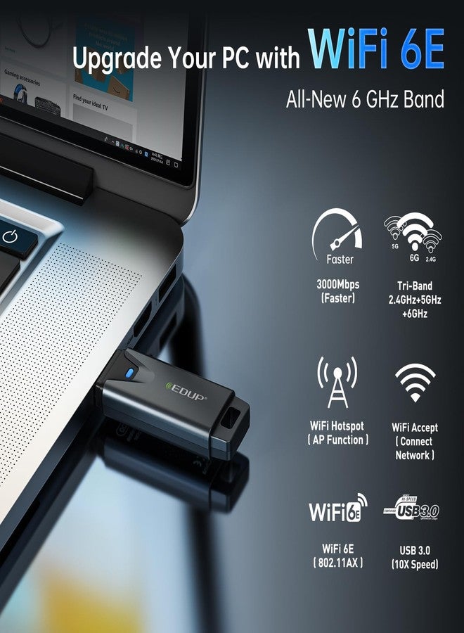 EDUP Mini USB 3.0 WiFi 6E Adapter for PC, AXE3000, 802.11ax, Tri-Band 6GHz/5GHz/2.4GHz, USB Wi-Fi Dongle Wireless Network Card, Support Windows 11/10 (Install Driver) & Linux (Plug and Play) - Image 4