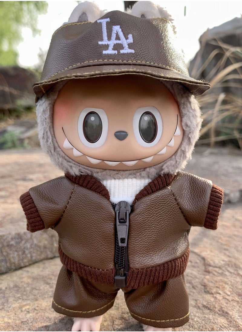 BRIXSPARK Labubu clothes (no dolls, only clothes), Labubu clothes, hats, tops, jackets, pants, 15cm/17cm doll accessory set, fashionable doll clothes. 