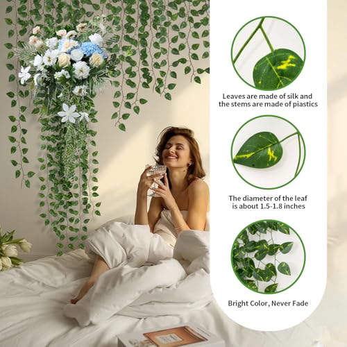 Freyalife 24 Pack 172Ft Fake Plants Artificial Vines for Room Decor, Faux Ivy Greenery Garland for Home Teen Girls Bedroom Living Aesthetic Farmhouse Dorm Wall Decoration, Wedding Easter Christmas Party Gift - Image 2